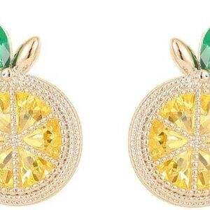 Lemon Water Diamond Earrings - Sparkling Cubic Zirconia Lemon Stud Jewelry for W